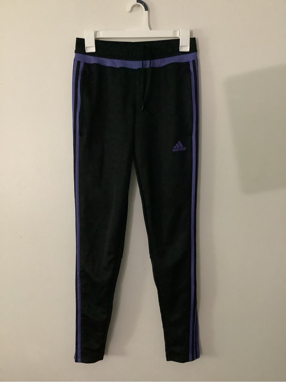 Adidas Women's Black Joggers with Purple Side Stripes